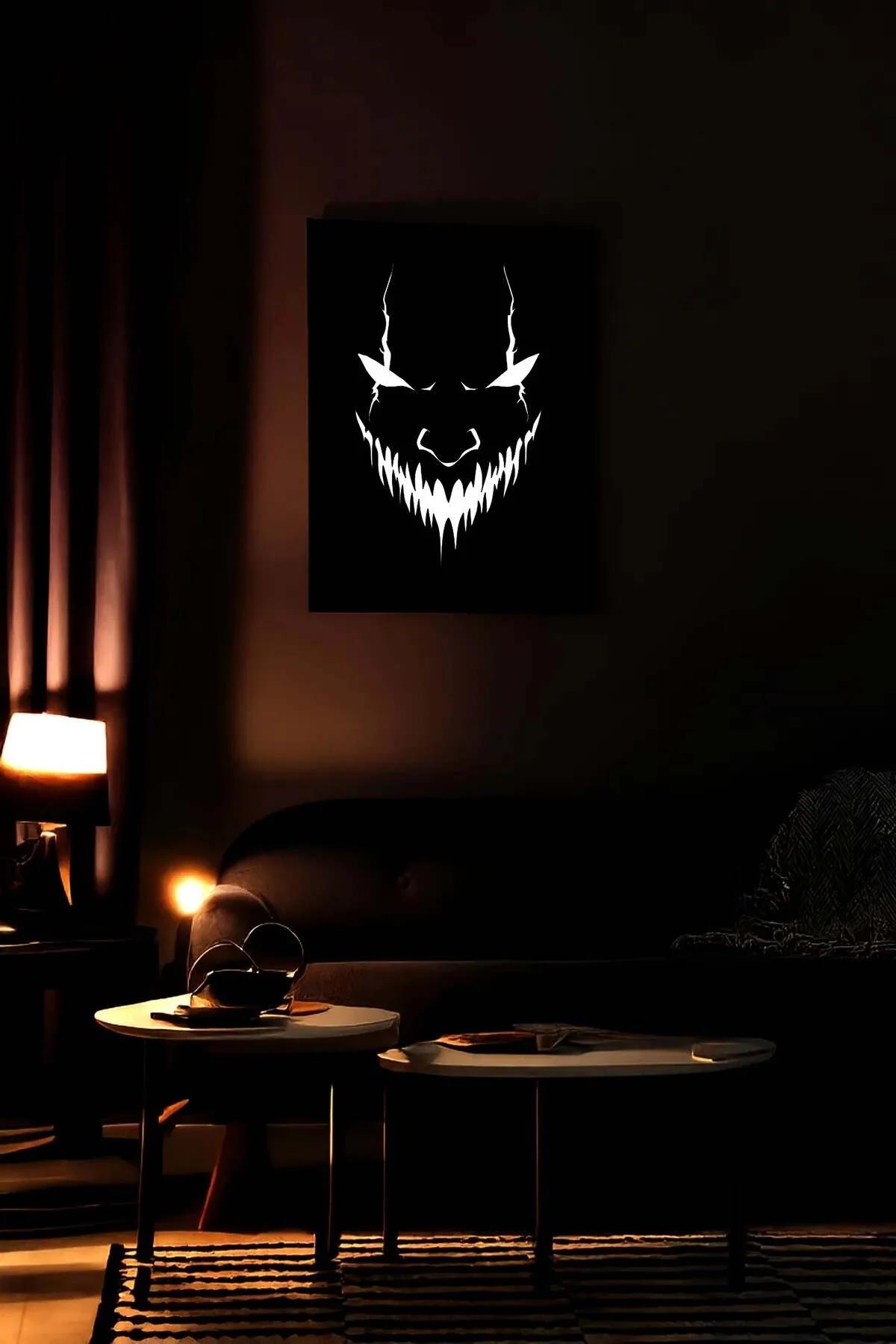Reflective Horror Wall Art: Striking Monster Face Canvas Print