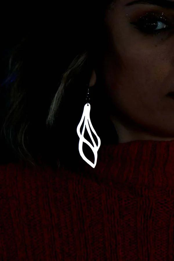 Reflective Laser-Cut Dangle Earrings with Abstract Swirl
