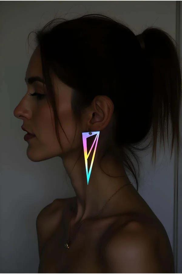 Reflective Triangle Earrings – Dazzling Iridescent Statement