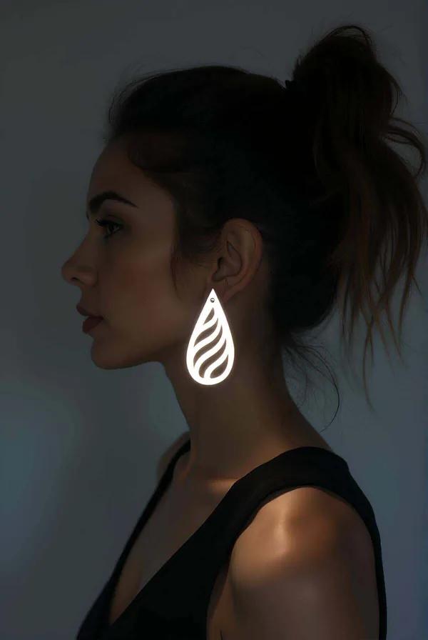 Reflective Drop Earrings, Laser Cut Teardrop Statement Design