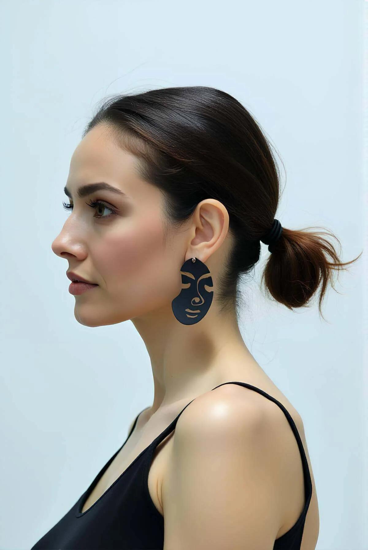 Abstract Face Earrings, Modern Laser Cut Lightweight Design