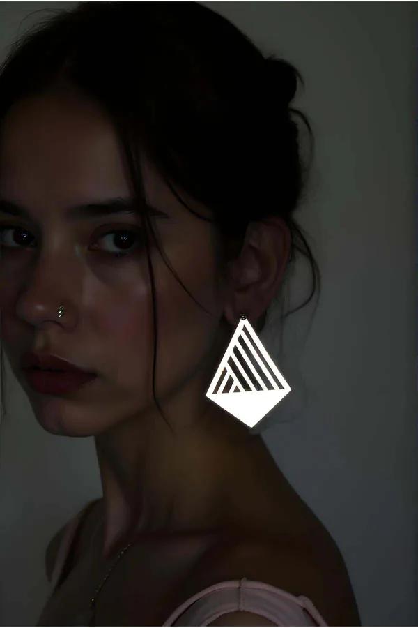 Reflective Laser Cut Triangle Earrings | Modern Geometric Design