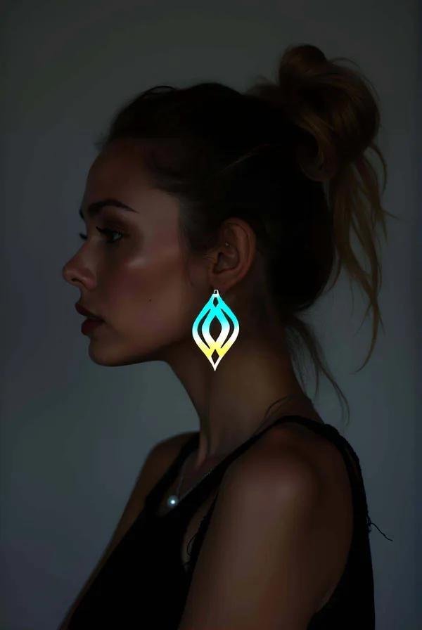 Reflective Drop Earrings - Iridescent Light Reactive Design