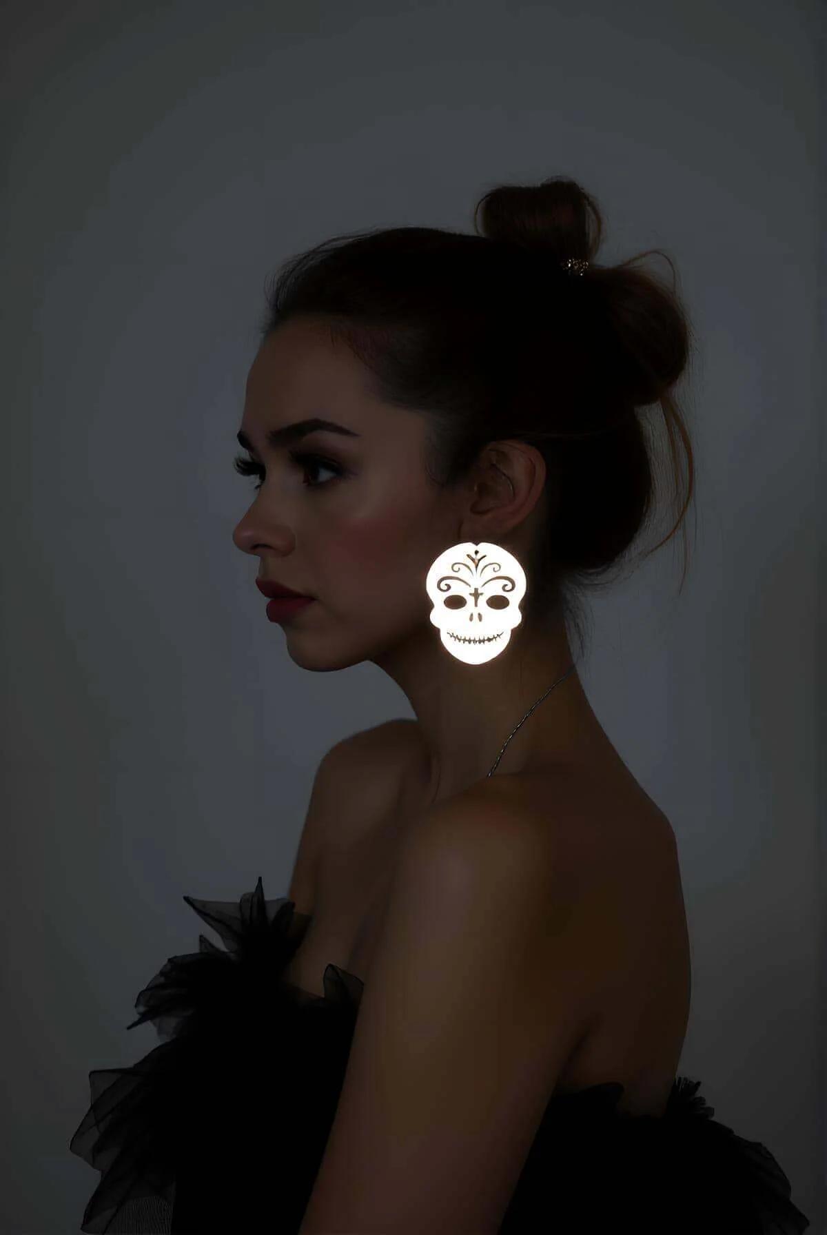 Reflective Skull Statement Earrings - Eye-Catching Laser Cut Design