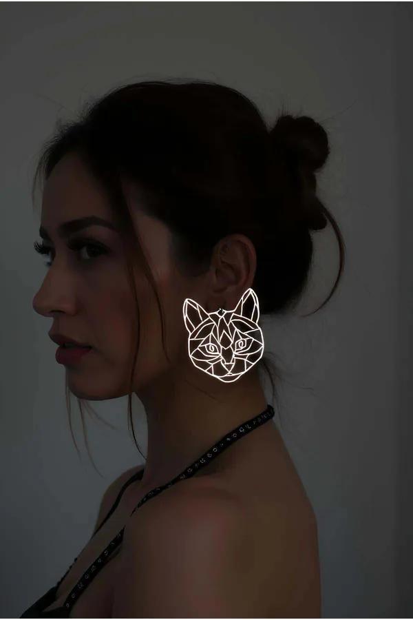 Geometric Cat Earrings - Reflective Laser Cut Statement Jewelry