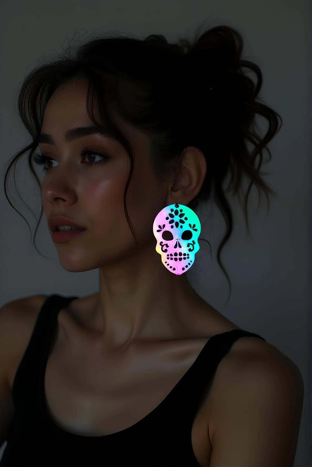 Holographic Reflective Skull Earrings | Laser Cut Design