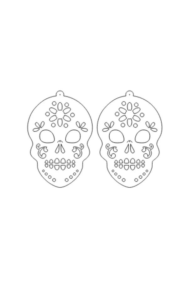 Skull Earrings Black Laser Cut Leather Dangle Statement