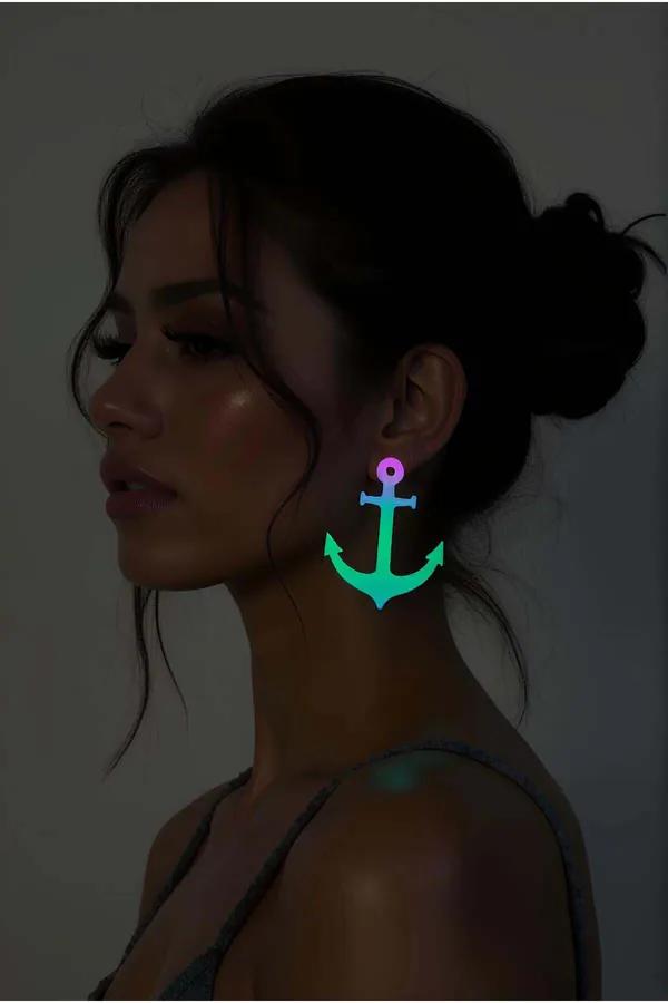 Glow in the Dark Anchor Earrings - Vibrant Statement Jewelry
