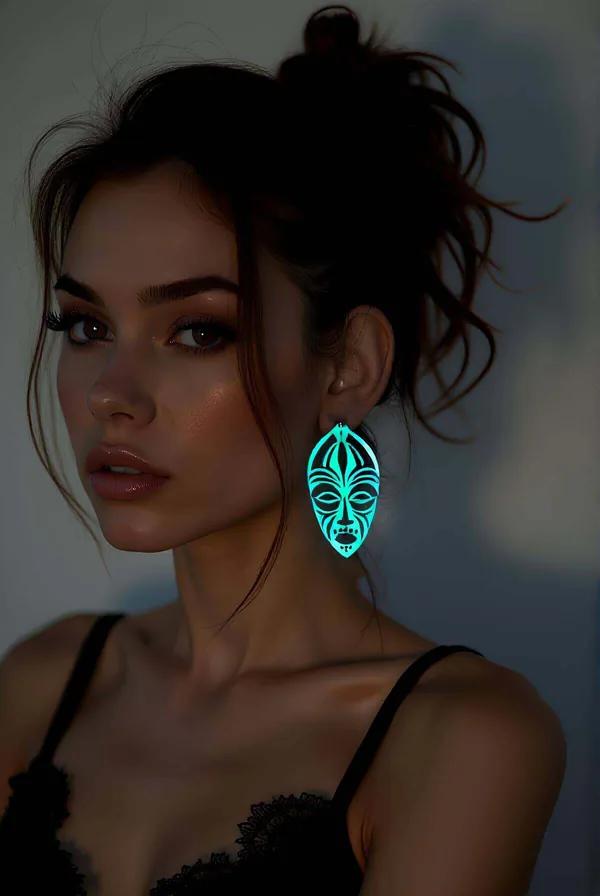 Reflective Ethnic Face Earrings - Unique Glow Statement Jewelry