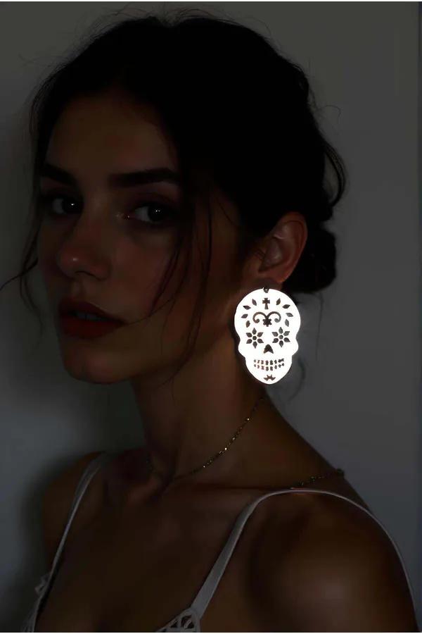 Reflective Skull Earrings - Laser Cut Gothic Statement Style