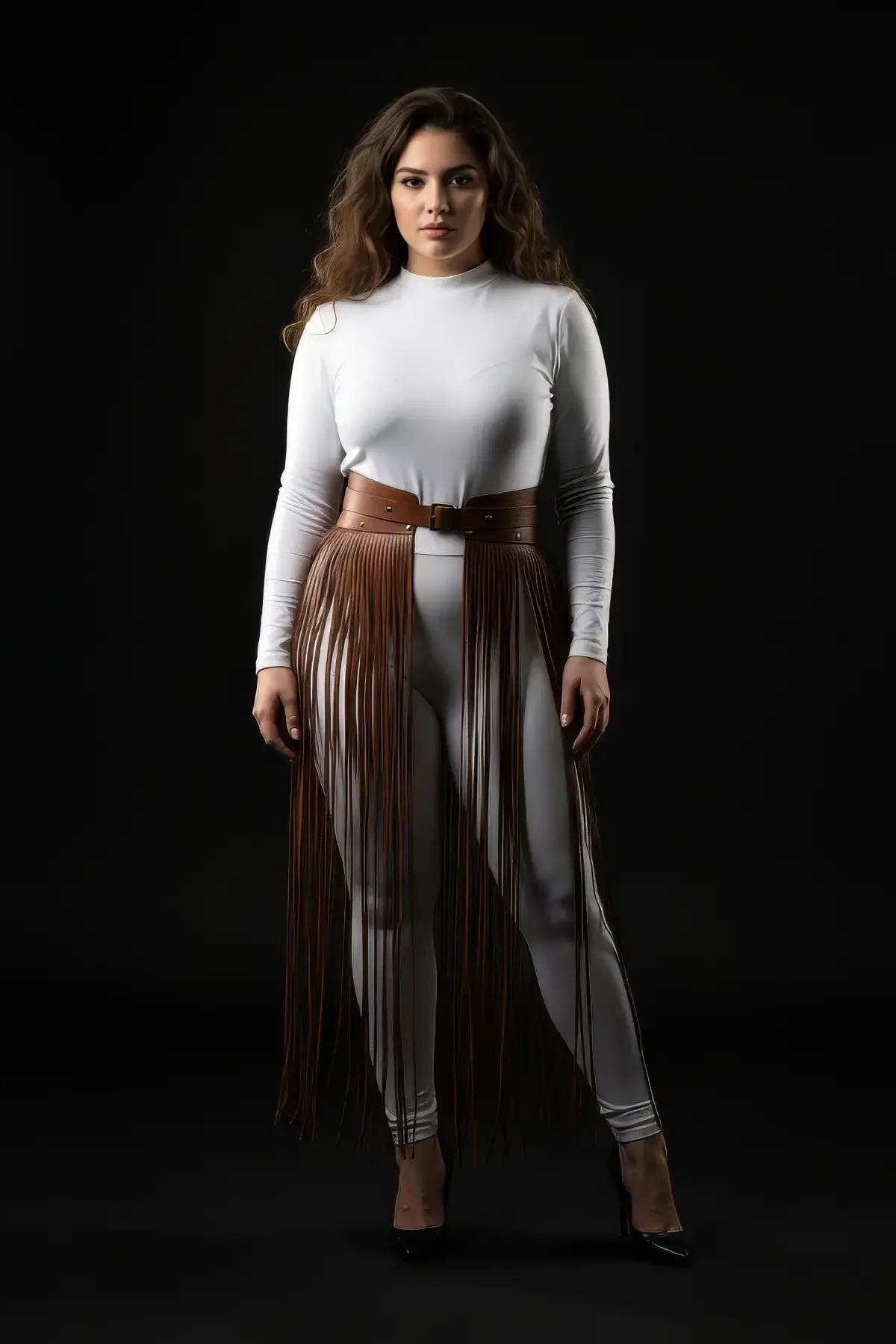 Brown Fringe Faux Leather Waist Harness Skirt
