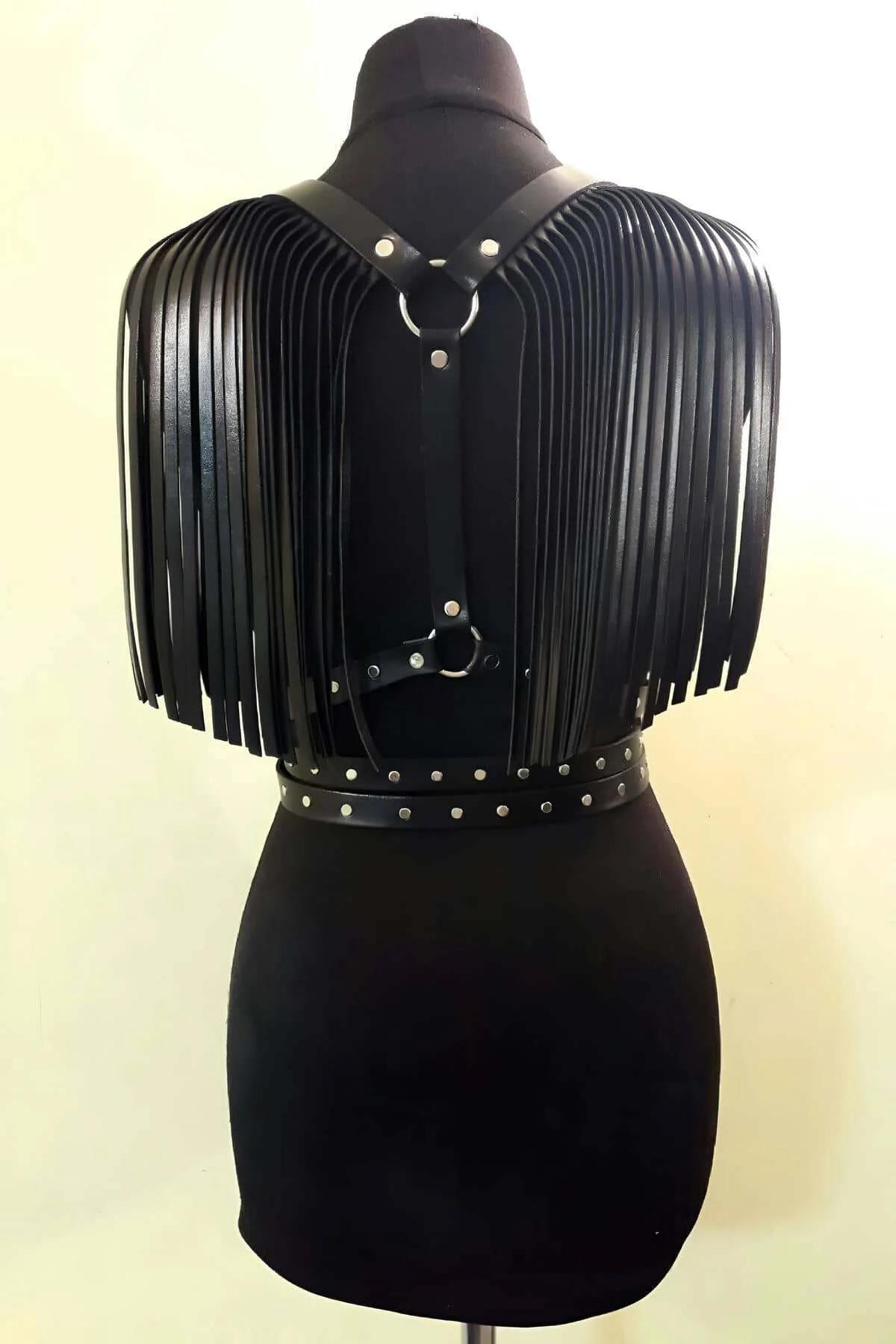 Studded Leather Body Harness | Adjustable Shoulder Tassels
