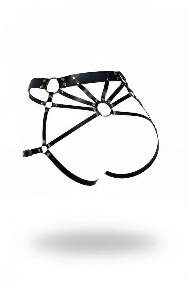 Black Faux Leather Hip Harness with O-Rings