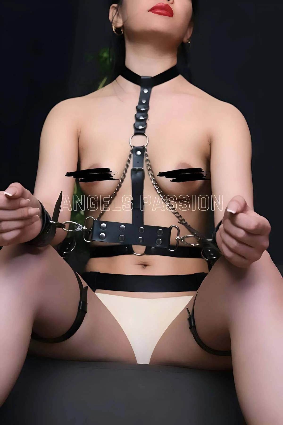 Adjustable Leather Body Harness Set with Garter & Cuffs