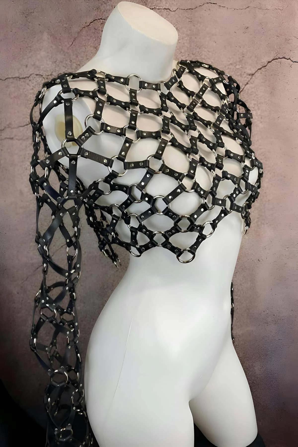 Women's Leather Harness Top Full Body Adjustable Crop Style