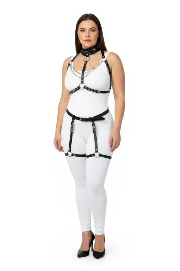 Full Body Harness Set with Garter Straps & Chain Details
