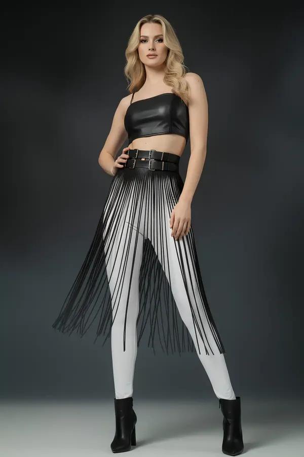 Faux Leather Fringe Belt Harness Skirt Overlay