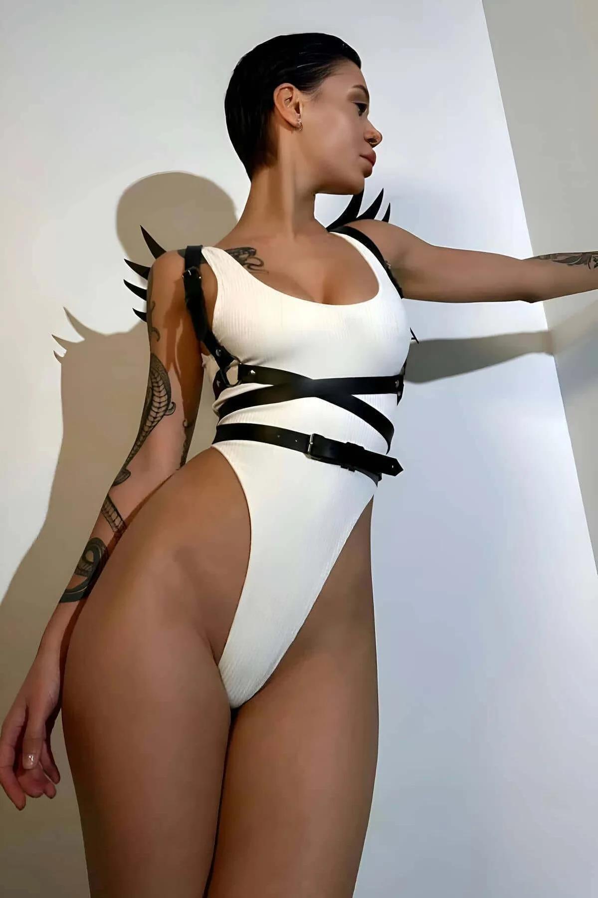 Winged Leather Fashion Body Harness – Adjustable Chest & Waist