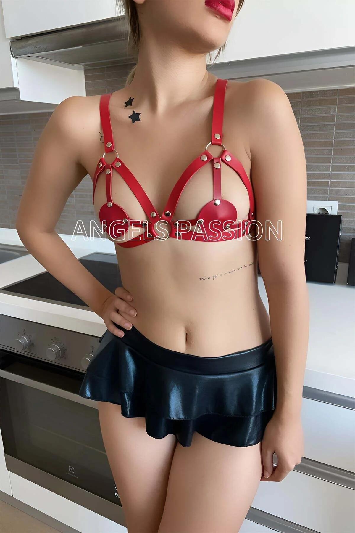 Red Faux Leather Bra Harness Top Adjustable Strappy
