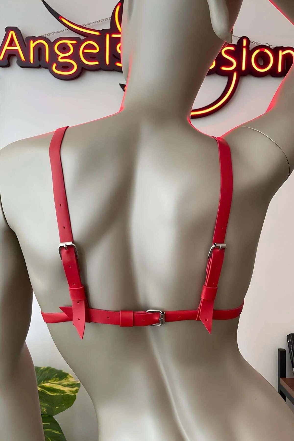 Red Faux Leather Bra Harness Top Adjustable Strappy