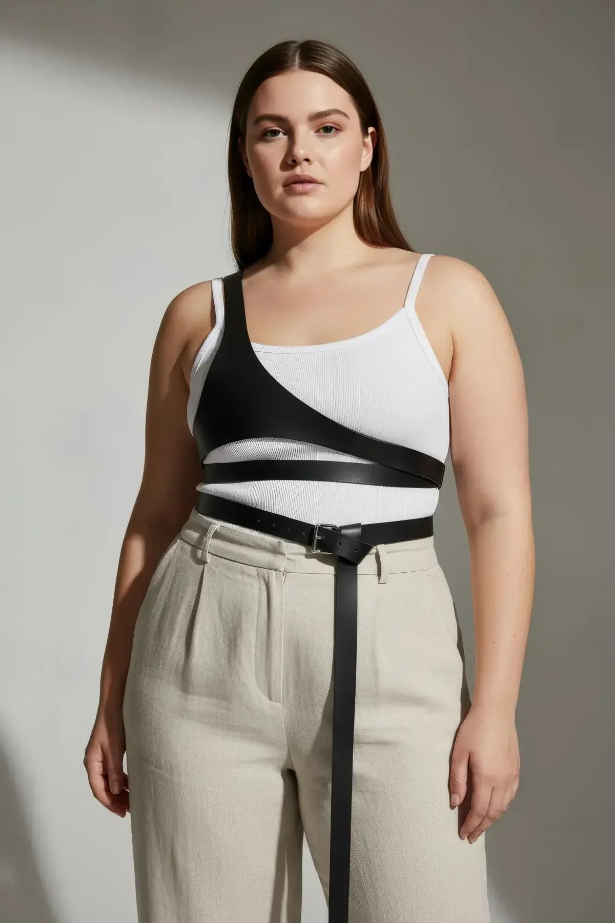 Asymmetric Faux Leather Body Harness with Dangling Belt