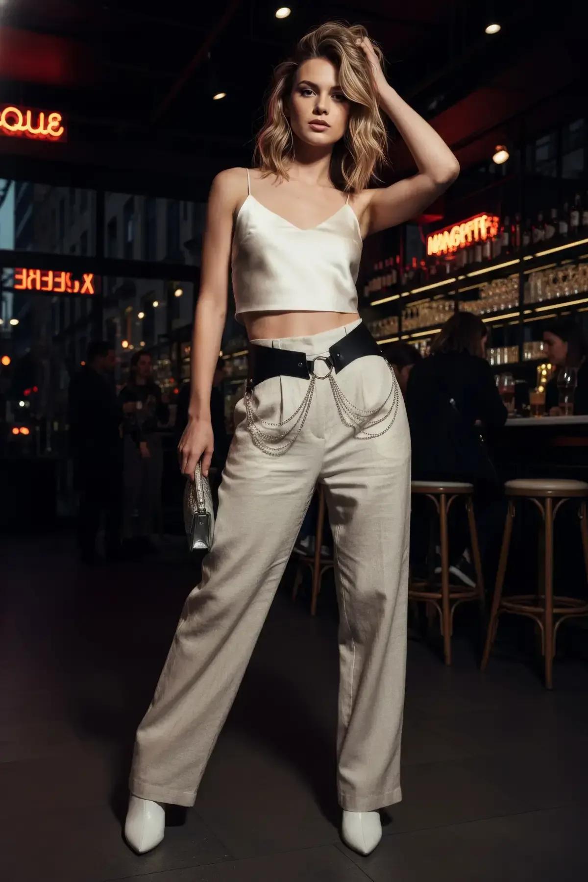 Wide Waist Harness with Draped Chain Detail