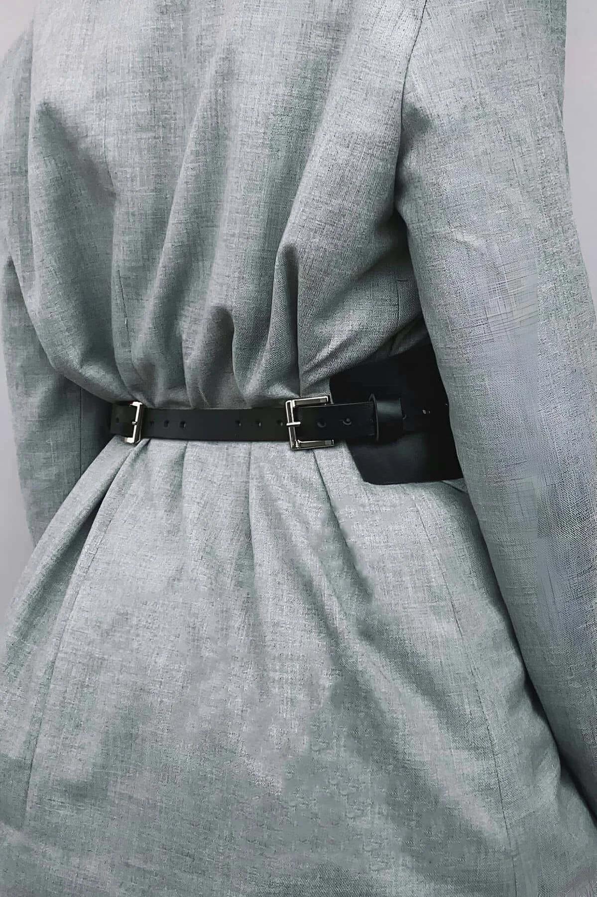 Black Leather Corset Belt - Adjustable Wide Waist Cinch