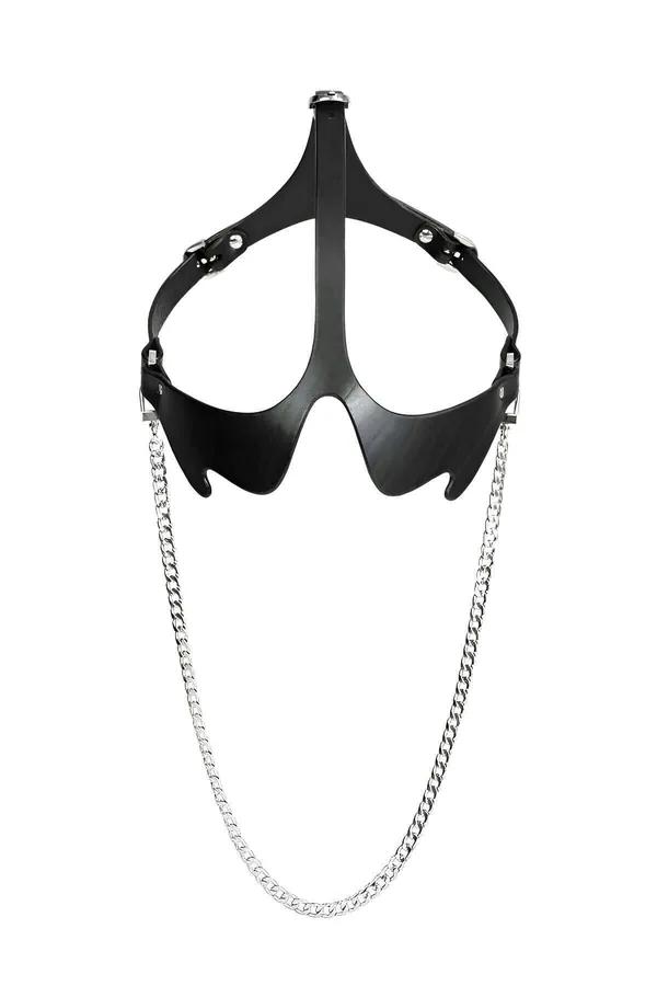 Harness Lingerie Set - Sheer Bodysuit & Faux Leather Mask