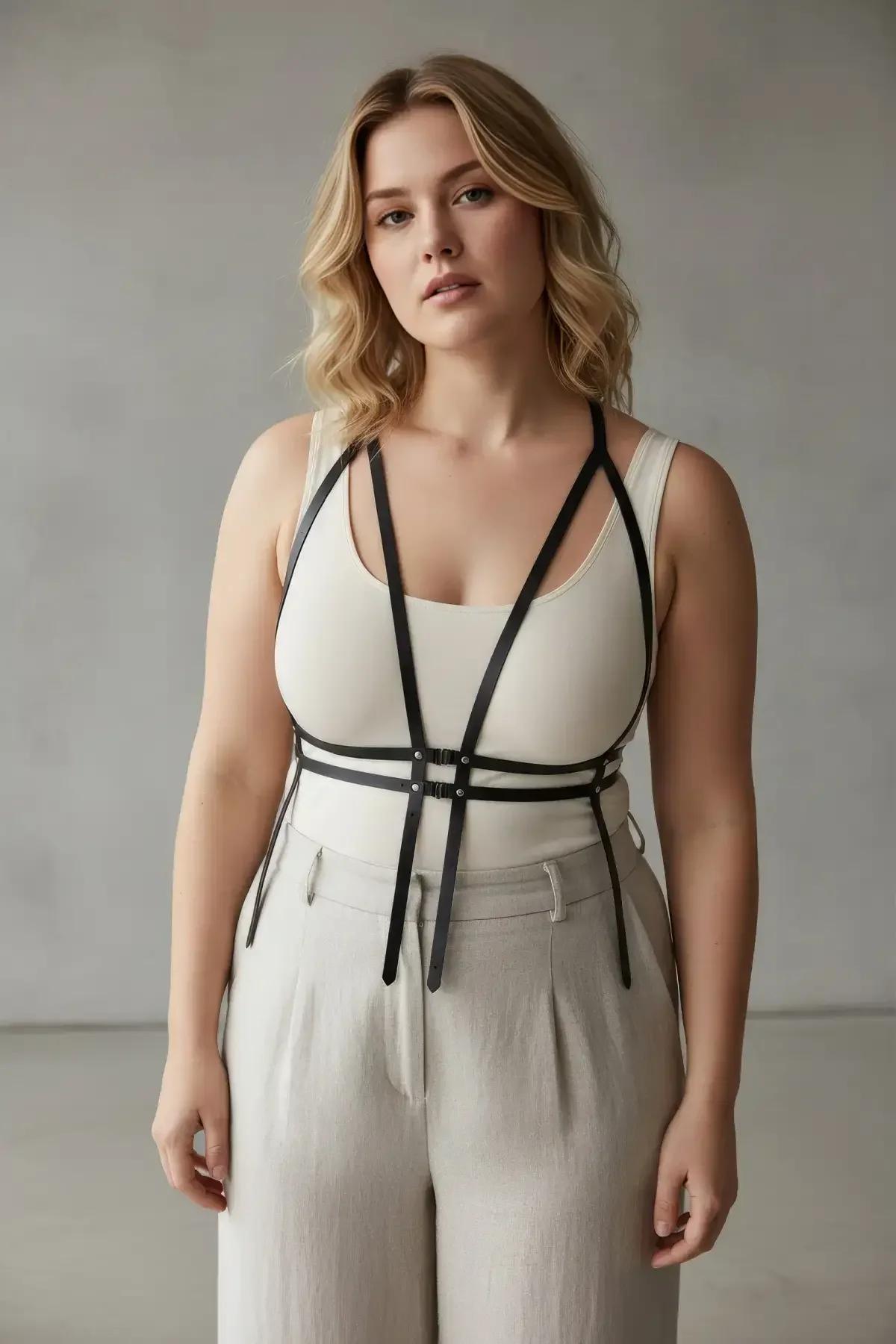 Caged Faux Leather Harness with Geometric Chest Straps