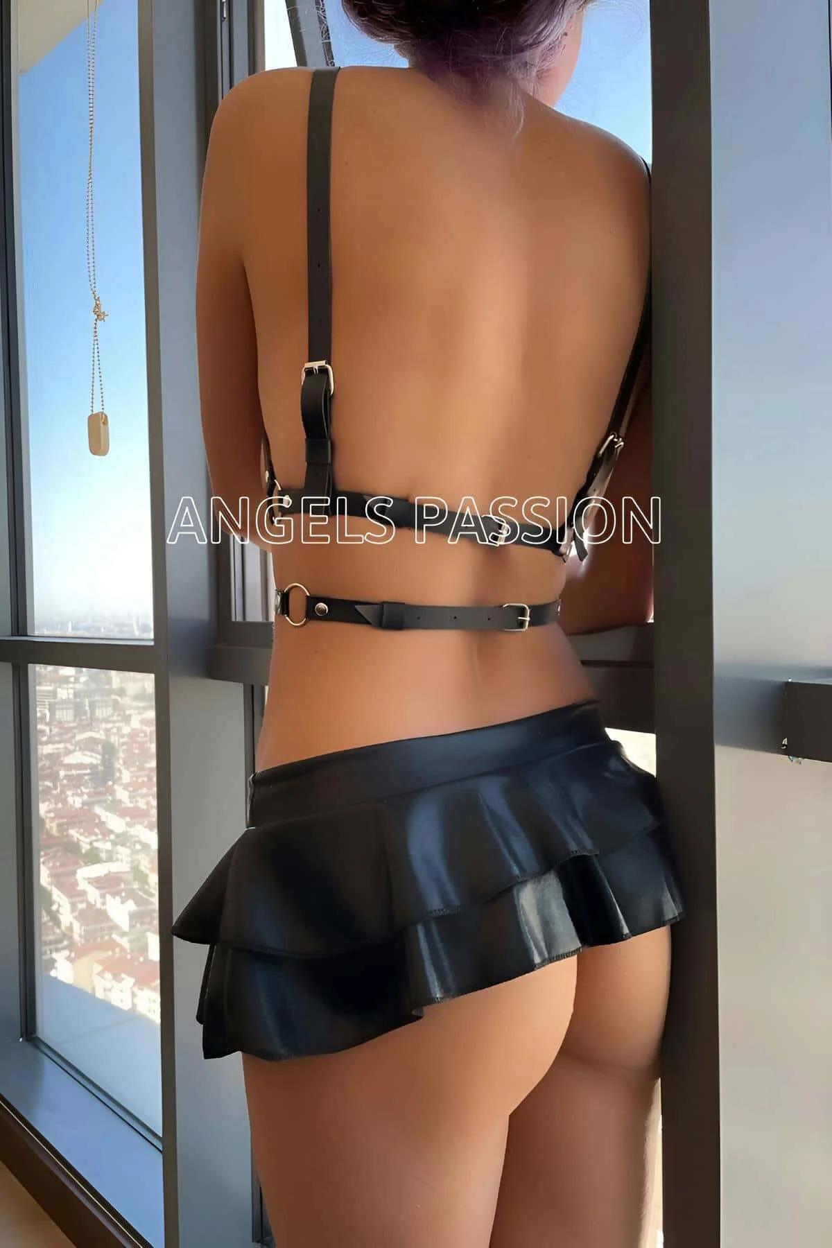 Striking Double Row Faux Leather Waist Harness with Triangle Details