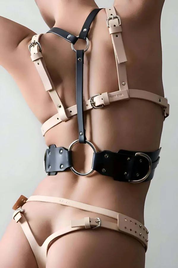 Leather Body Harness - Adjustable Two-Tone Waist & Chest