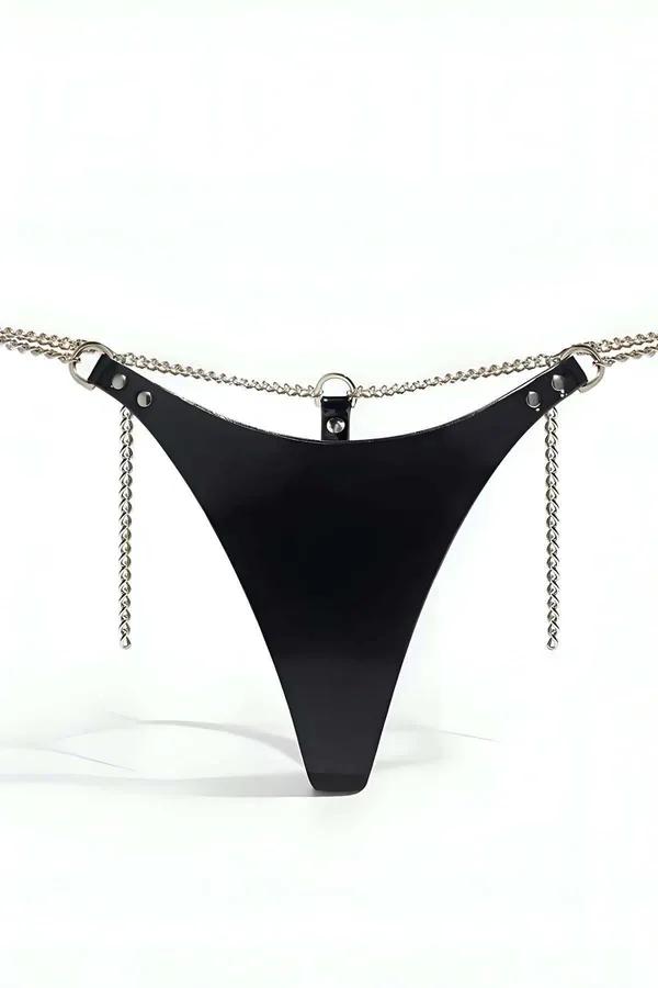 Leather Thong Harness with Adjustable Waist Chain