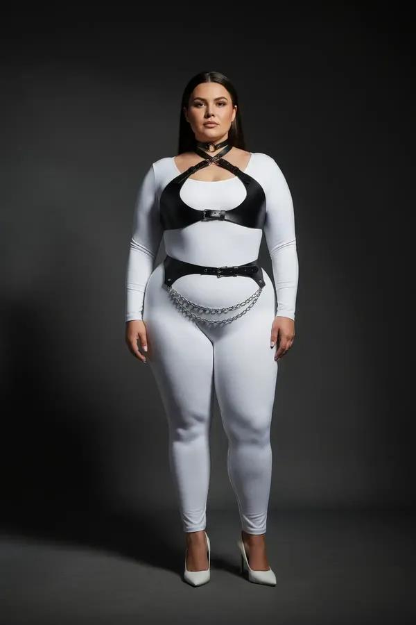 Adjustable Faux Leather Harness Set with Waist Chain