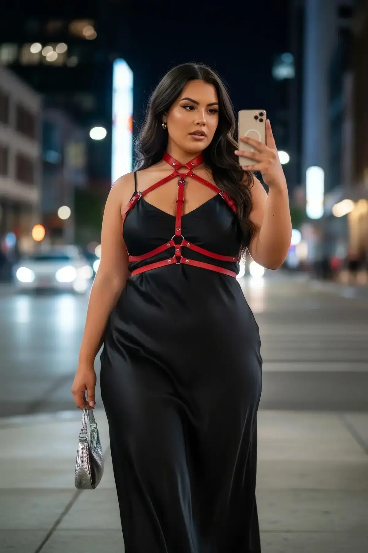 Red Faux Leather Cage Harness with O-Ring Centerpiece