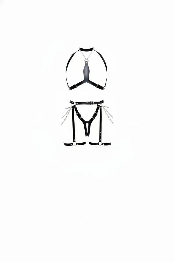 Faux Leather Harness Set with Chain Details