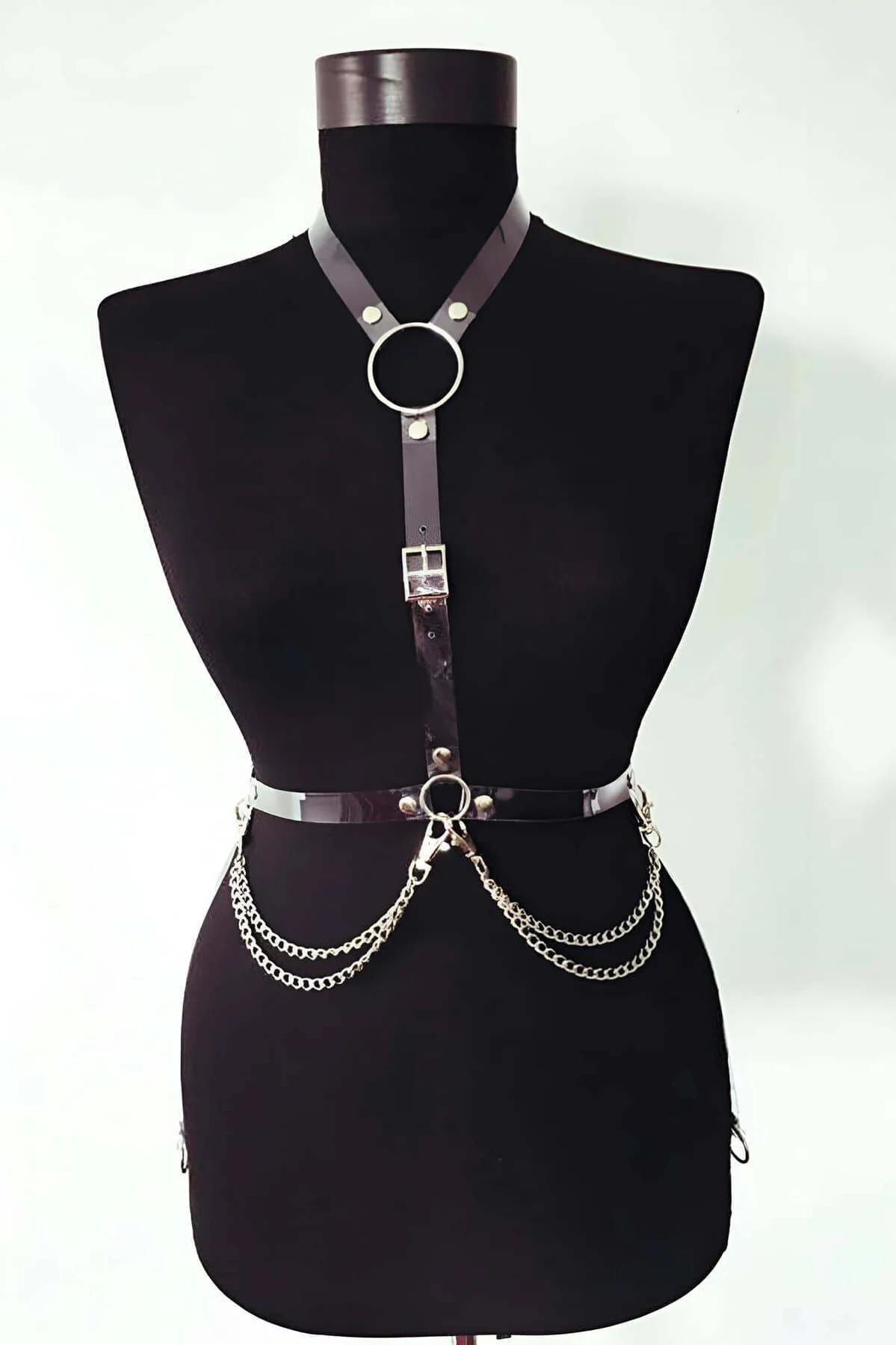 Adjustable Men's Chest Harness with Glossy Waist Chains