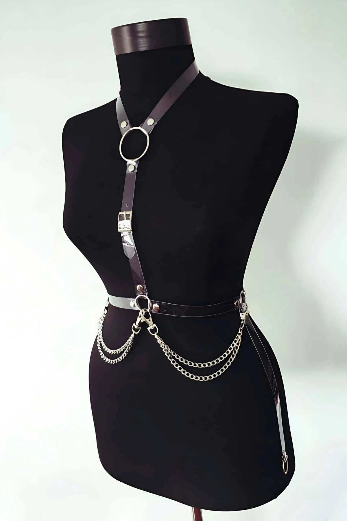 Adjustable Men's Chest Harness with Glossy Waist Chains