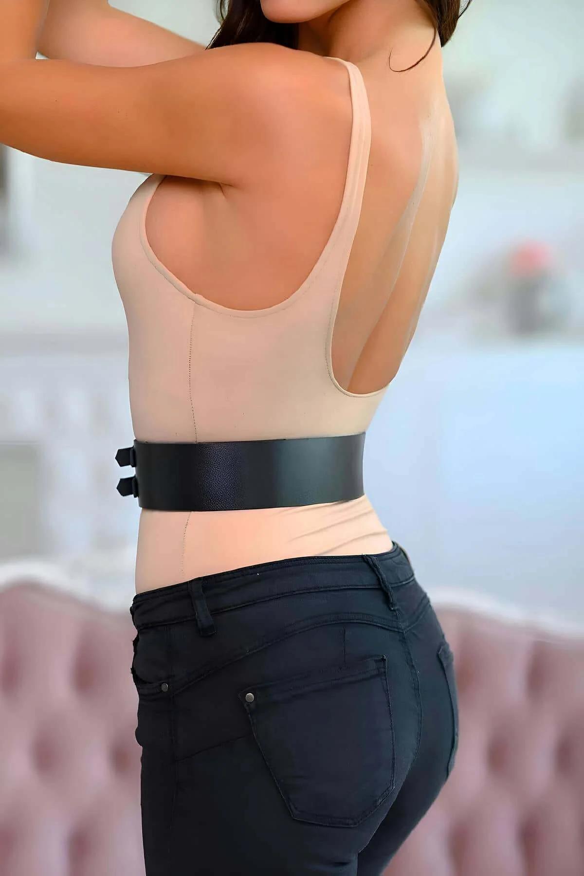 Women's Wide Waist Belt - Double Buckle Cinching Fashion Accessory