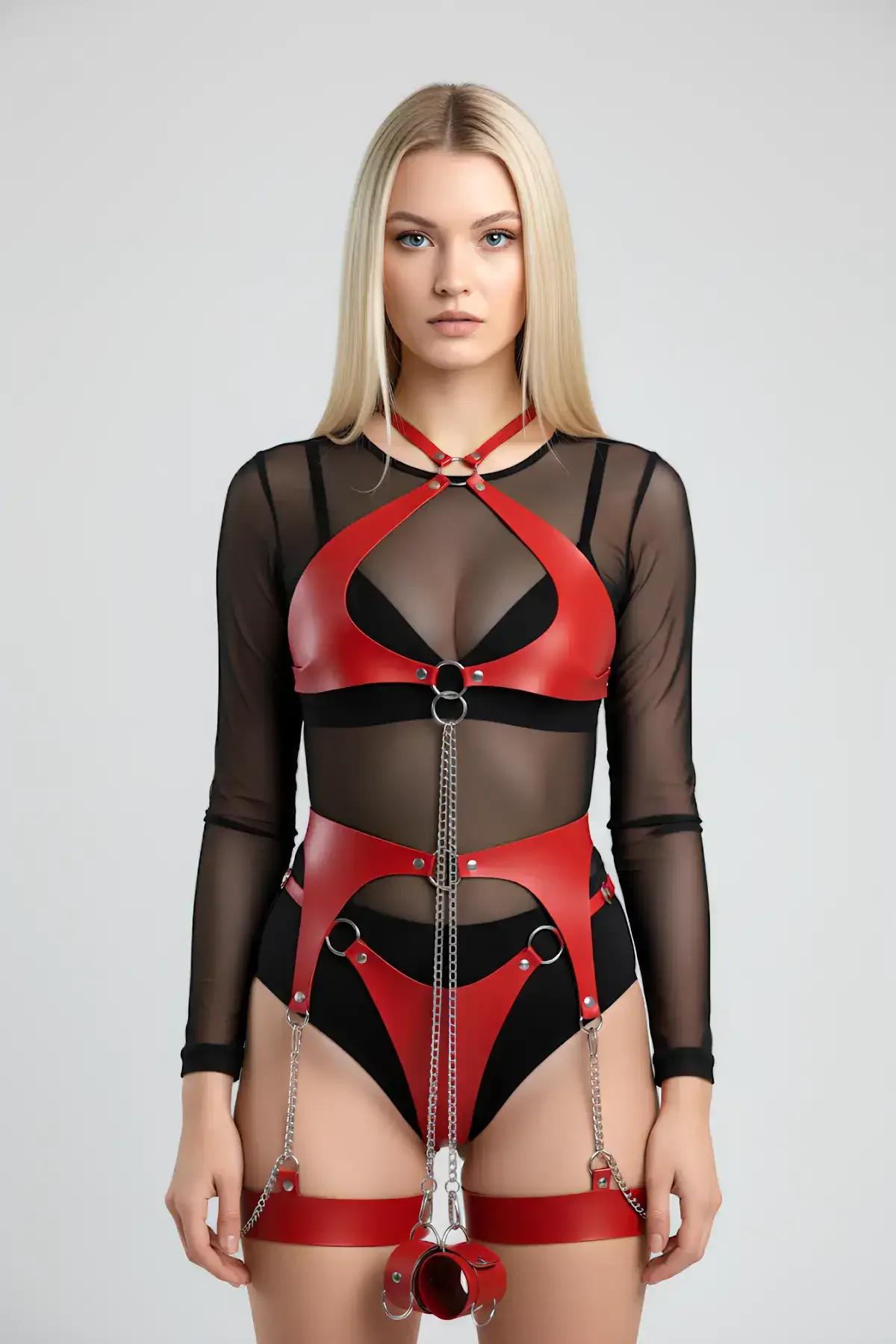 Leather Harness Set with Cuffs and Garter Straps