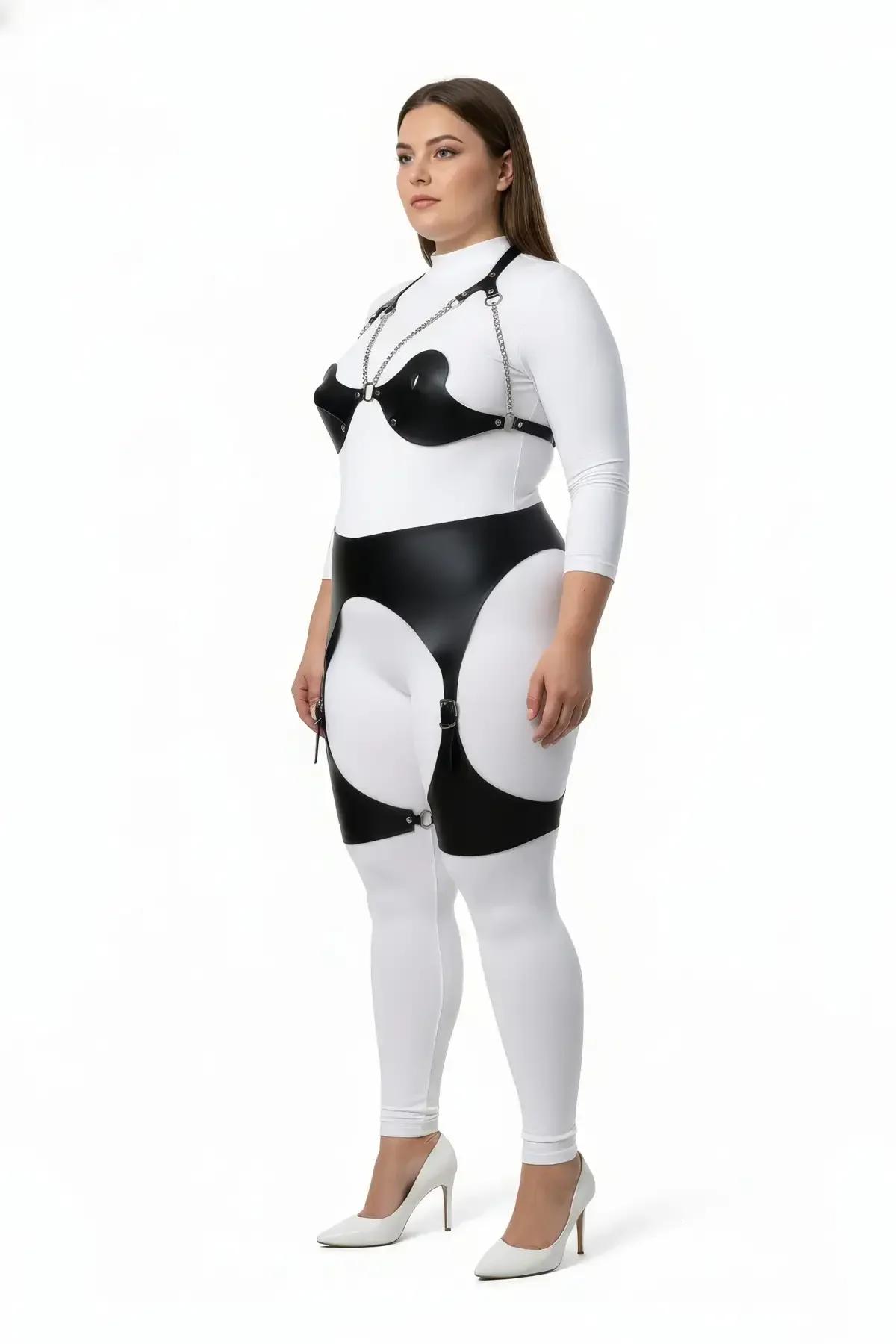 Chest Harness & Garter Set with Chain Detail