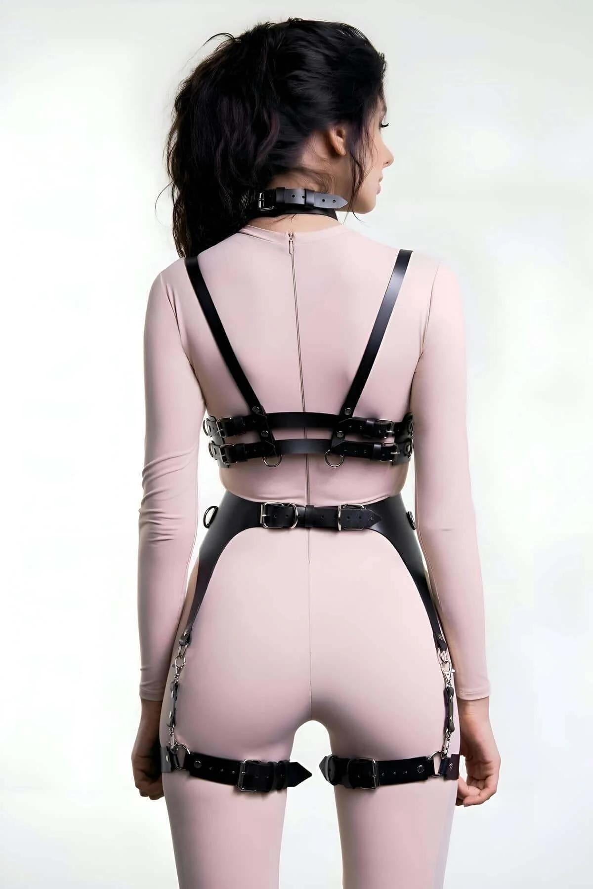 Leather Garter Harness Set | Adjustable Open Chest Design