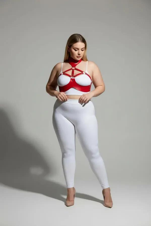 Red Faux Leather Collar and Chest Harness Set