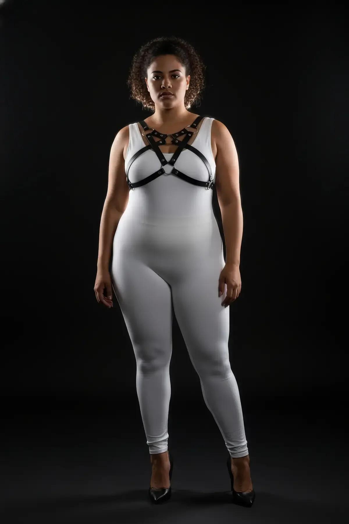 Black Strappy Chest Harness with O-Ring Detail