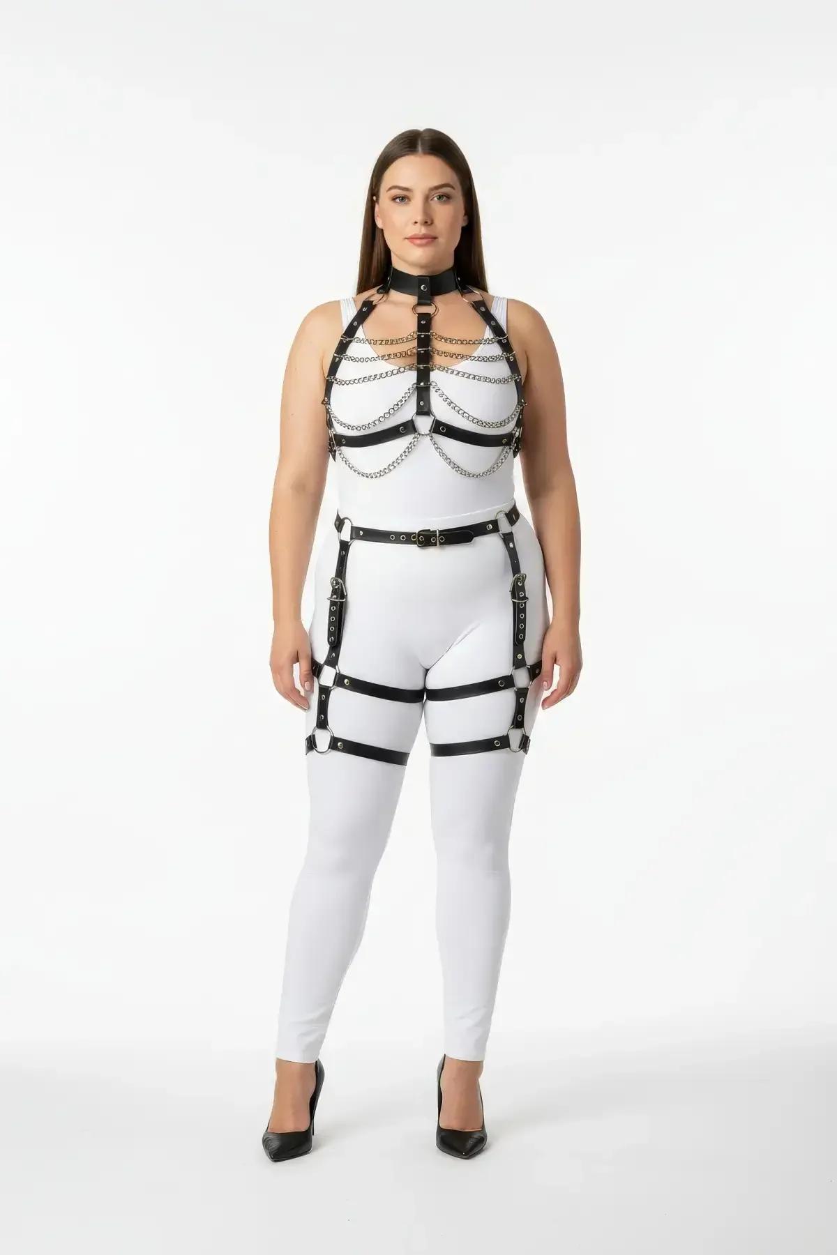 Faux Leather Full Body Harness with Thigh Garter Straps