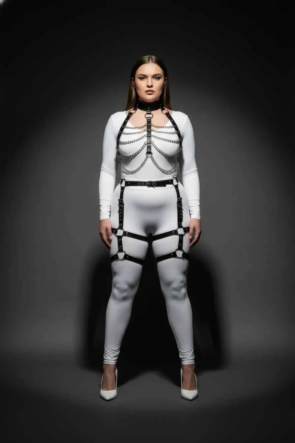 Faux Leather Full Body Harness with Thigh Garter Straps