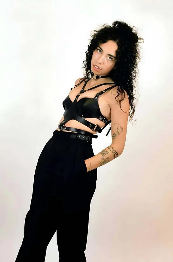 Leather Body Harness with Choker and Bra Top Design