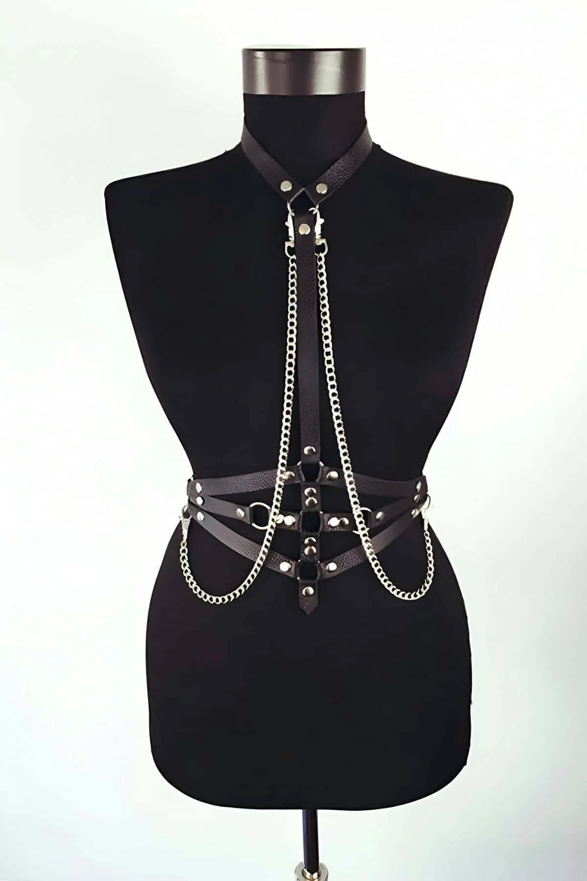 Leather Body Harness with Chains - Adjustable Fashion