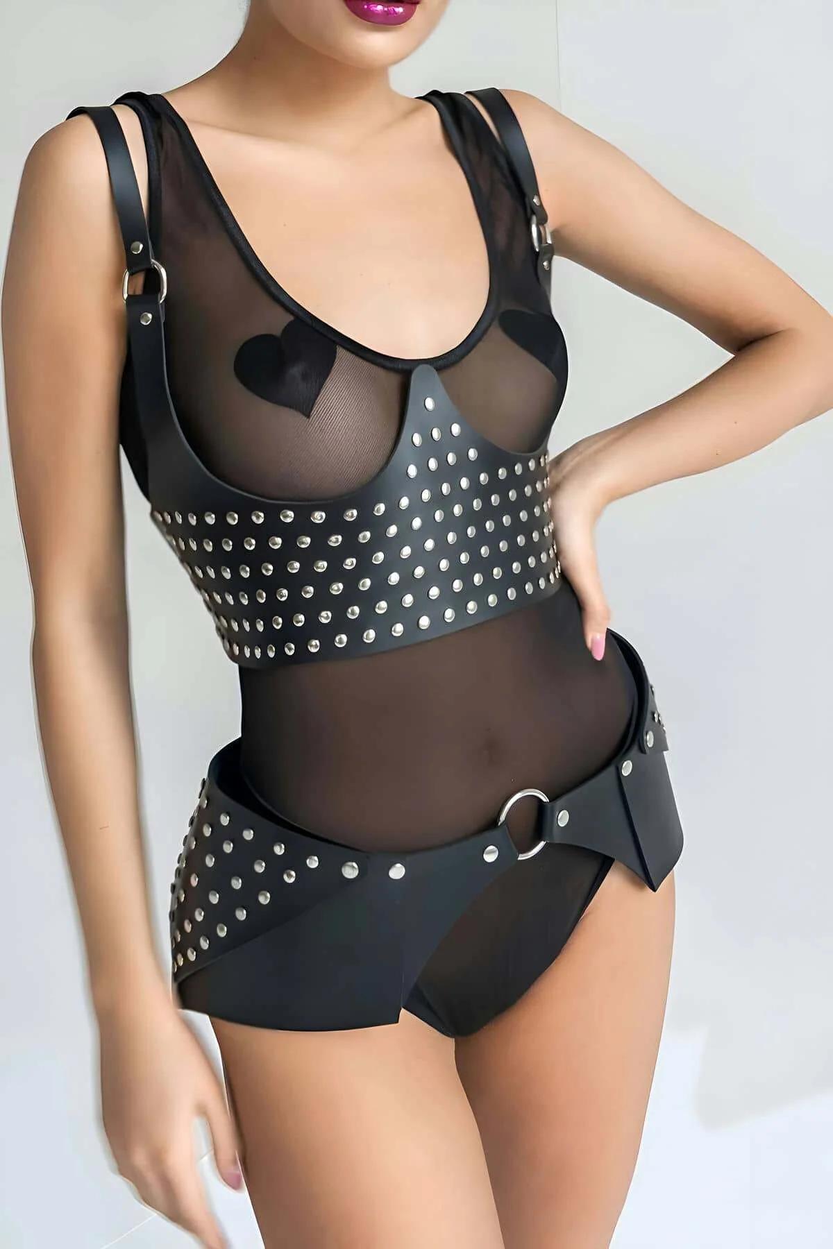 Women's Studded Body Harness Set – Adjustable Faux Leather