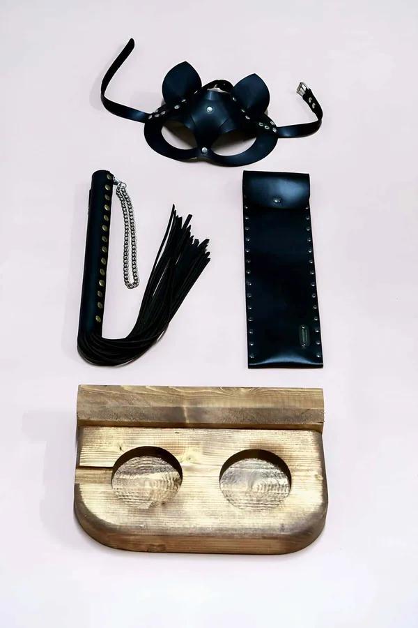 Fantasy Roleplay Set - Leather Whip, Mask, & Tray