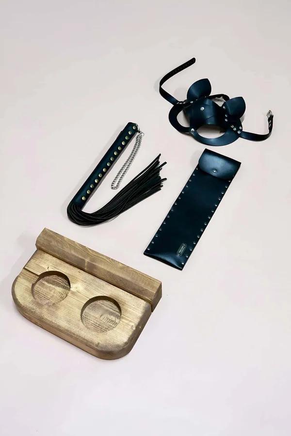Fantasy Roleplay Set - Leather Whip, Mask, & Tray